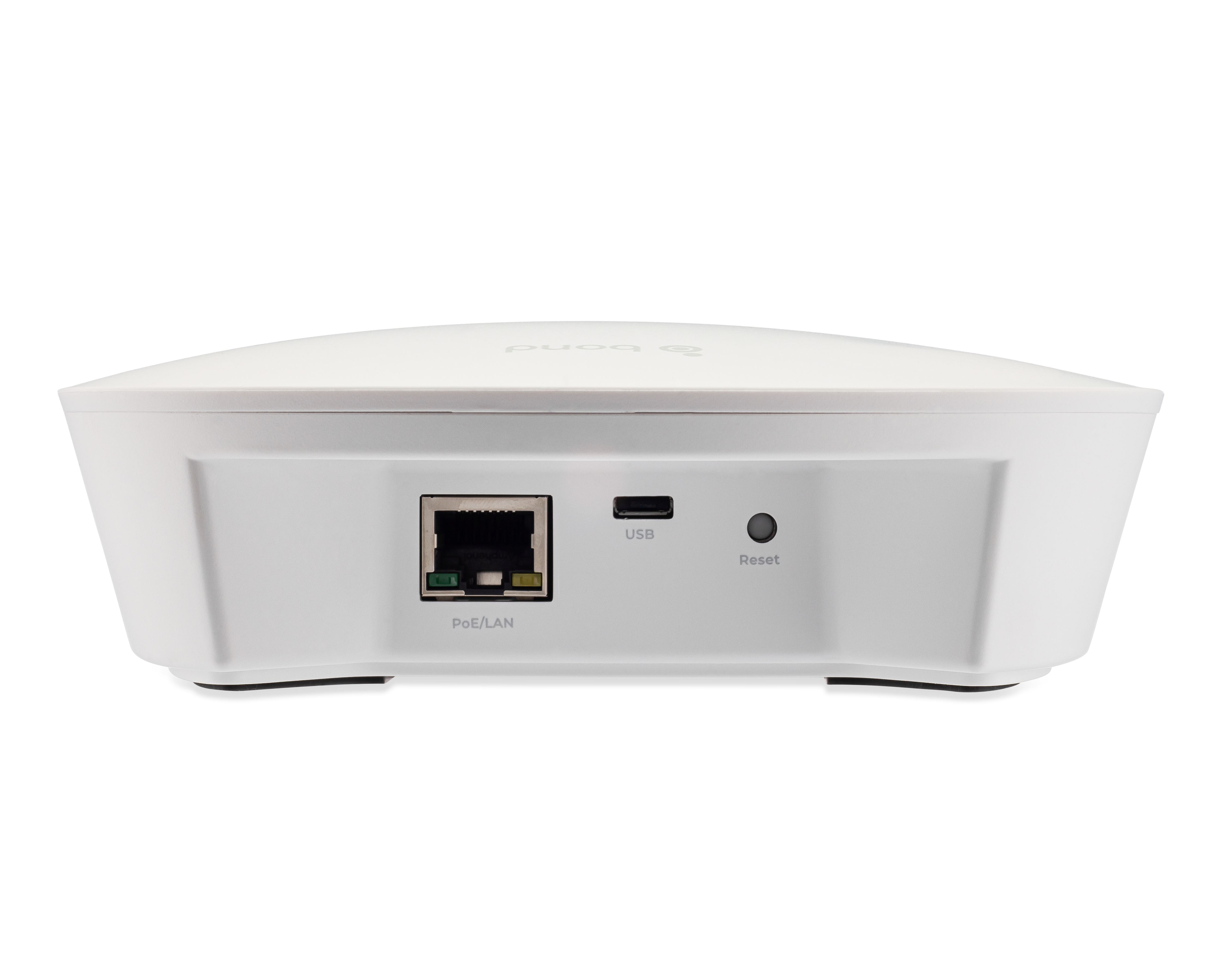 Bond Bridge Pro rear view showing PoE/LAN, USB and reset connections
